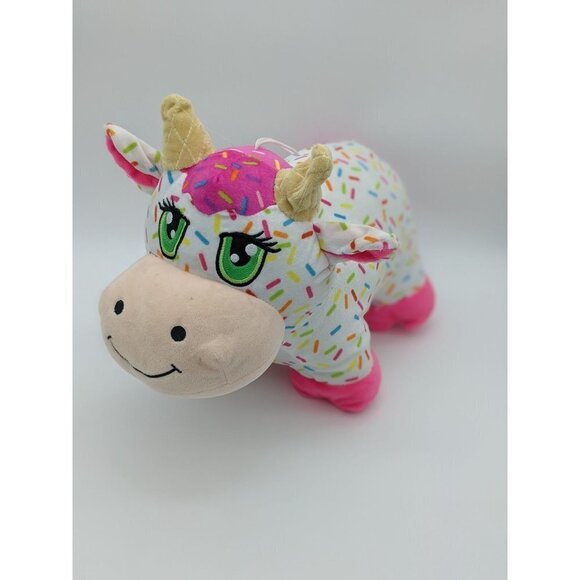 Peek a Boo Toys Plush Cow White Pink Sprinkles  Toy 15" pink yellow green - Picture 1 of 9
